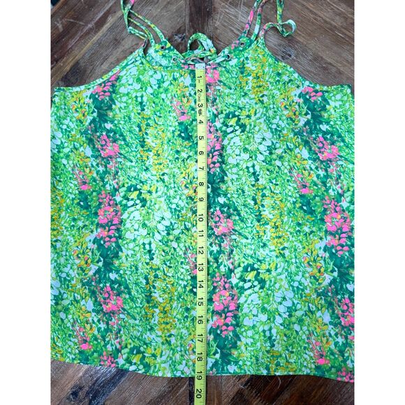 Izzy and Lola Green Pink Flora Tank Top Drawstring Adjustable straps Size L - Picture 9 of 9